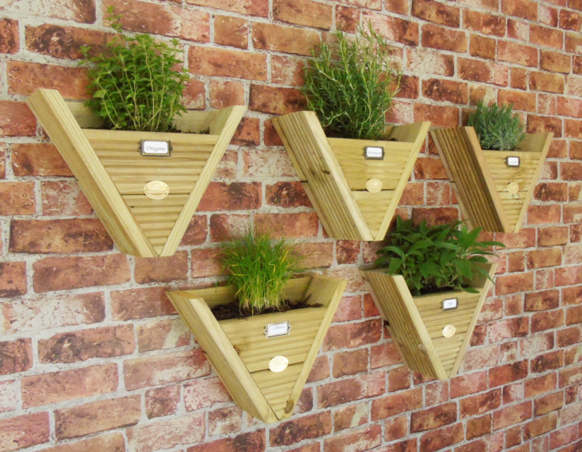 Small Wooden Triangle - Hanging Herb Planters Pots - Vertical Gardening ...